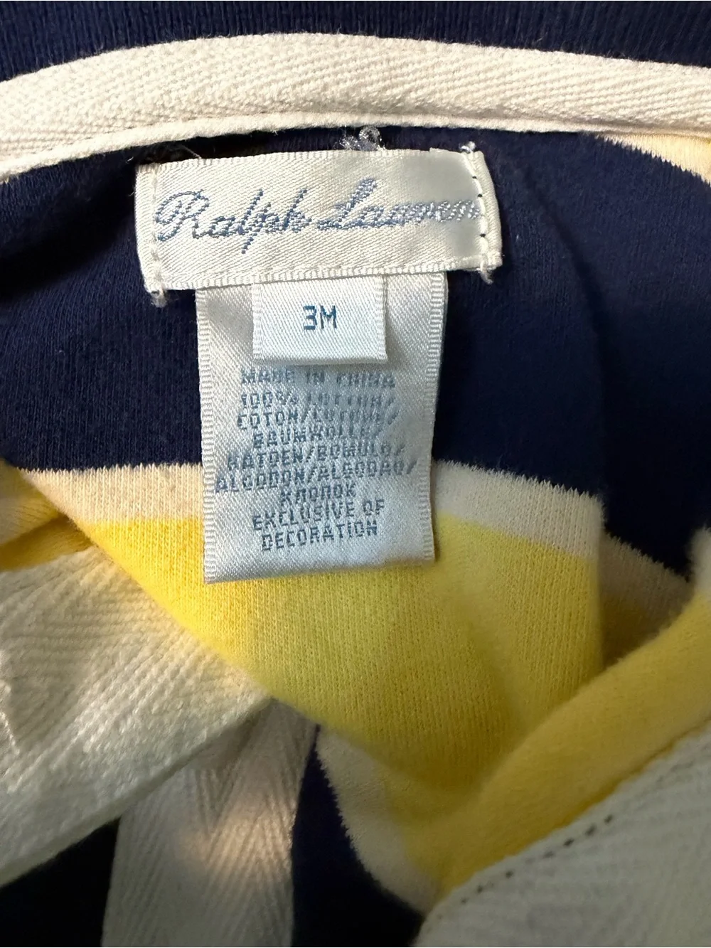Ralph Lauren Baby Boy's Blue and Yellow Striped Collared Romper Size 3 Months
